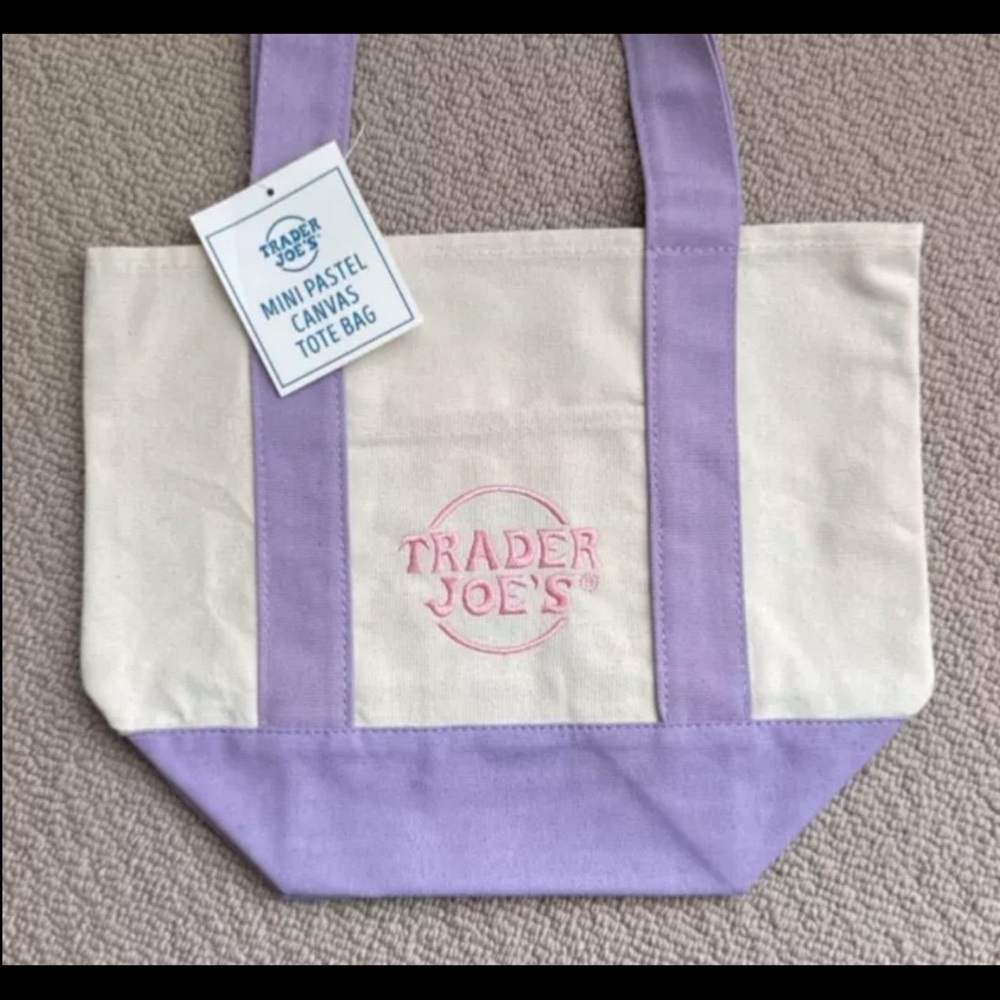 Trader Joes Mini Pastel Canvas Tote Bag Lavender NEW!